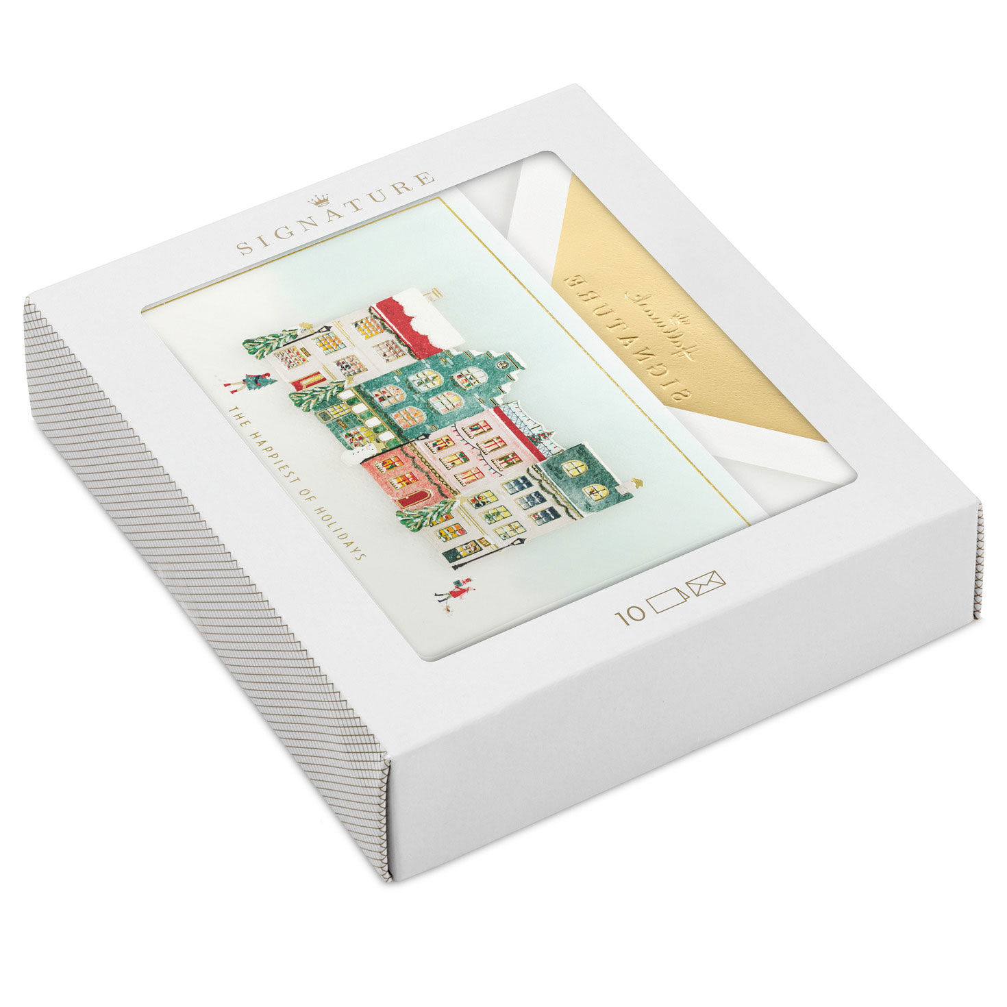 Happiest of Holidays Village Scene Boxed Christmas Cards, Pack of 10