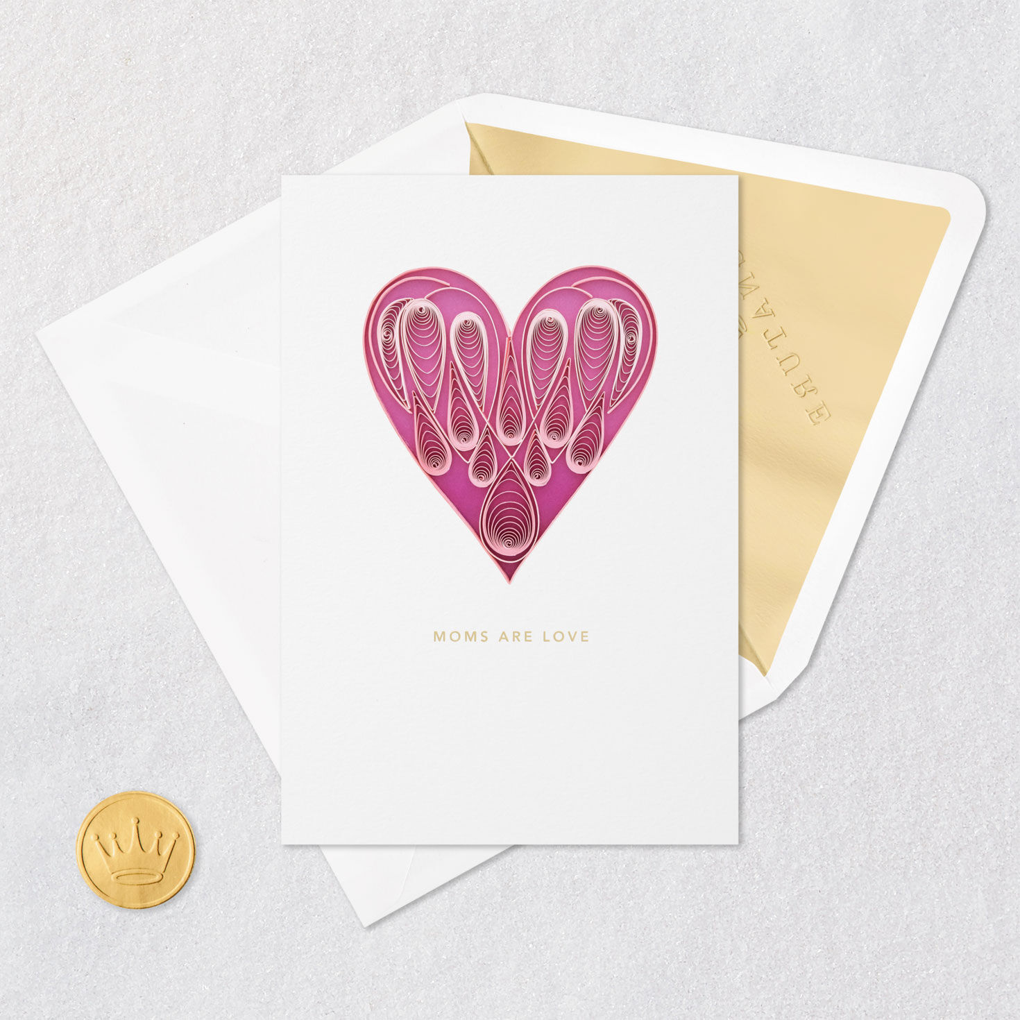 Pink Quilled Heart Mother's Day Card Card Front with Envelope and Gold Seal image number 5