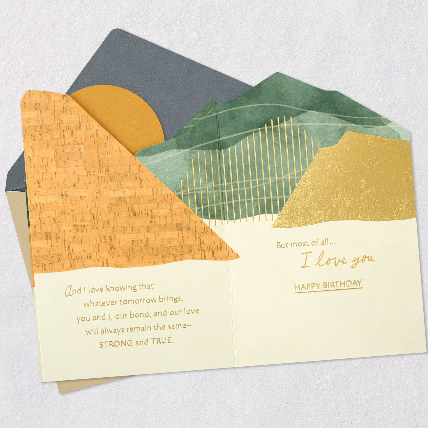 Abstract Mountain Range Romantic Birthday Card Open card with envelope image number 8
