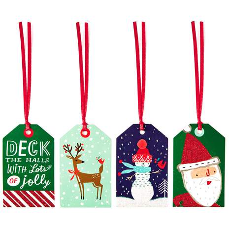 Joyful Christmas Gift Tags With Ribbons, Pack of 12, , large