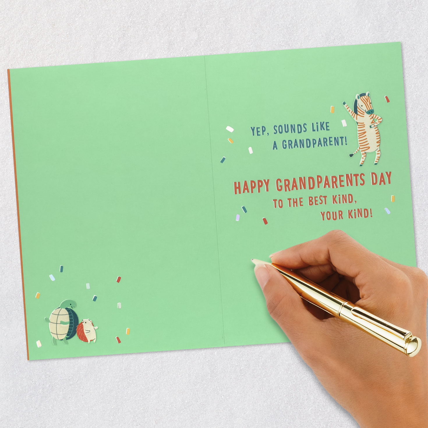 Orange Llama, Turtle, Sloth, Zebra Grandparents Day Card Signing card image number 6