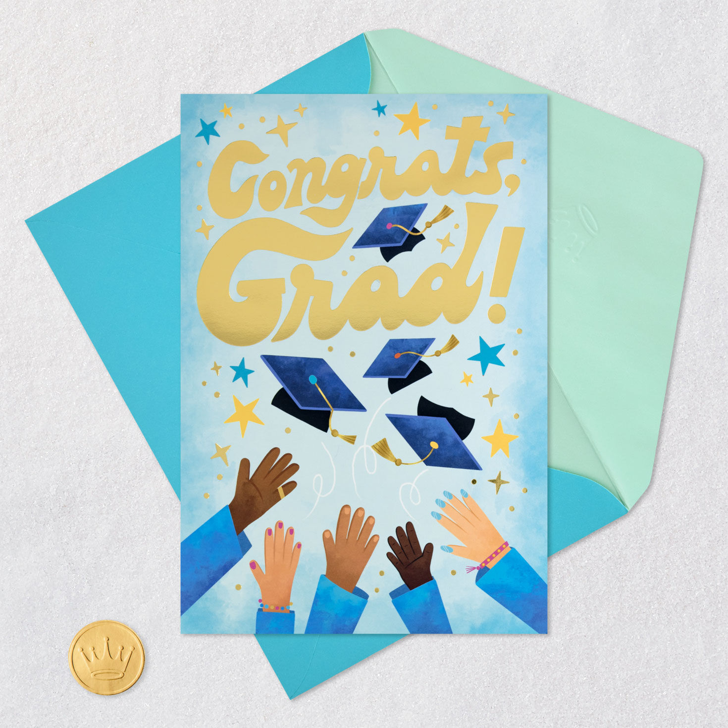 Grads Tossing Caps Graduation Card with Music Card Front with Envelope and Gold Seal image number 5