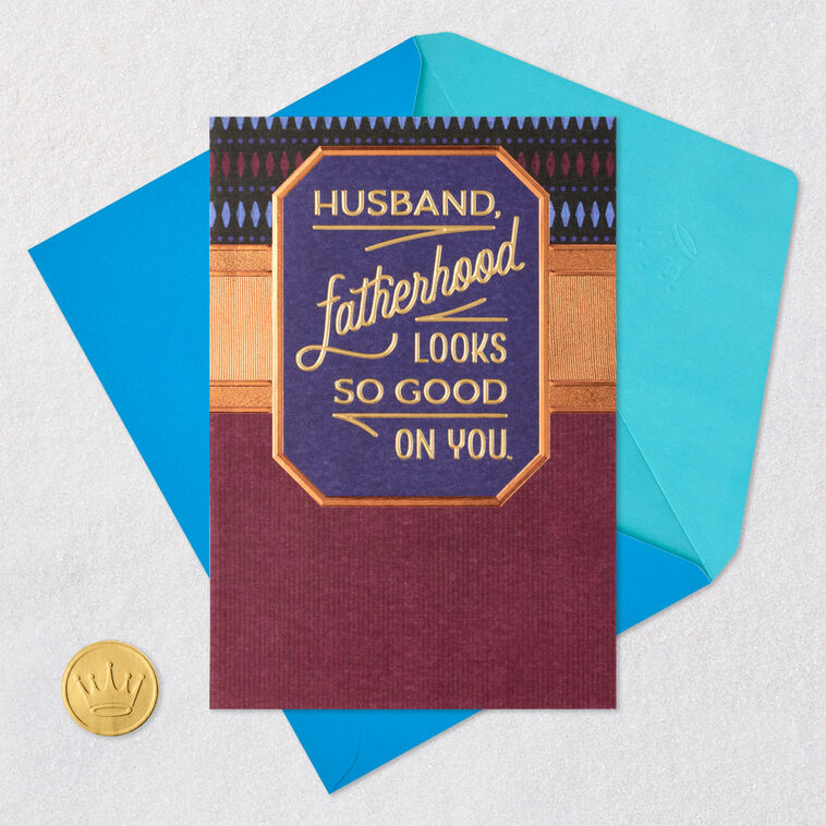 Navy and Copper Masculine Father's Day Card for Husband Card Front with Envelope and Gold Seal image number 5
