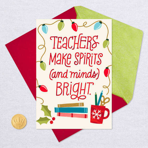 Bright Spirits and Minds Thank You Christmas Card for Teacher, , large image number 5