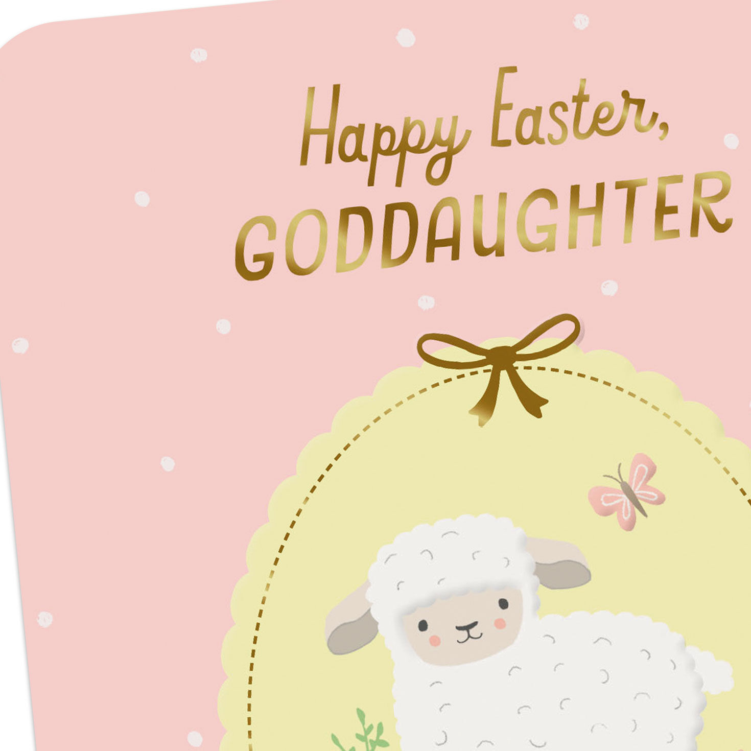 Lamb on Yellow and Pink Easter Card for Goddaughter Card Cover Detail image number 4
