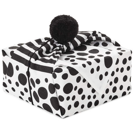 26" Black-and-White Fabric Gift Wrap With Elastic Band, , large