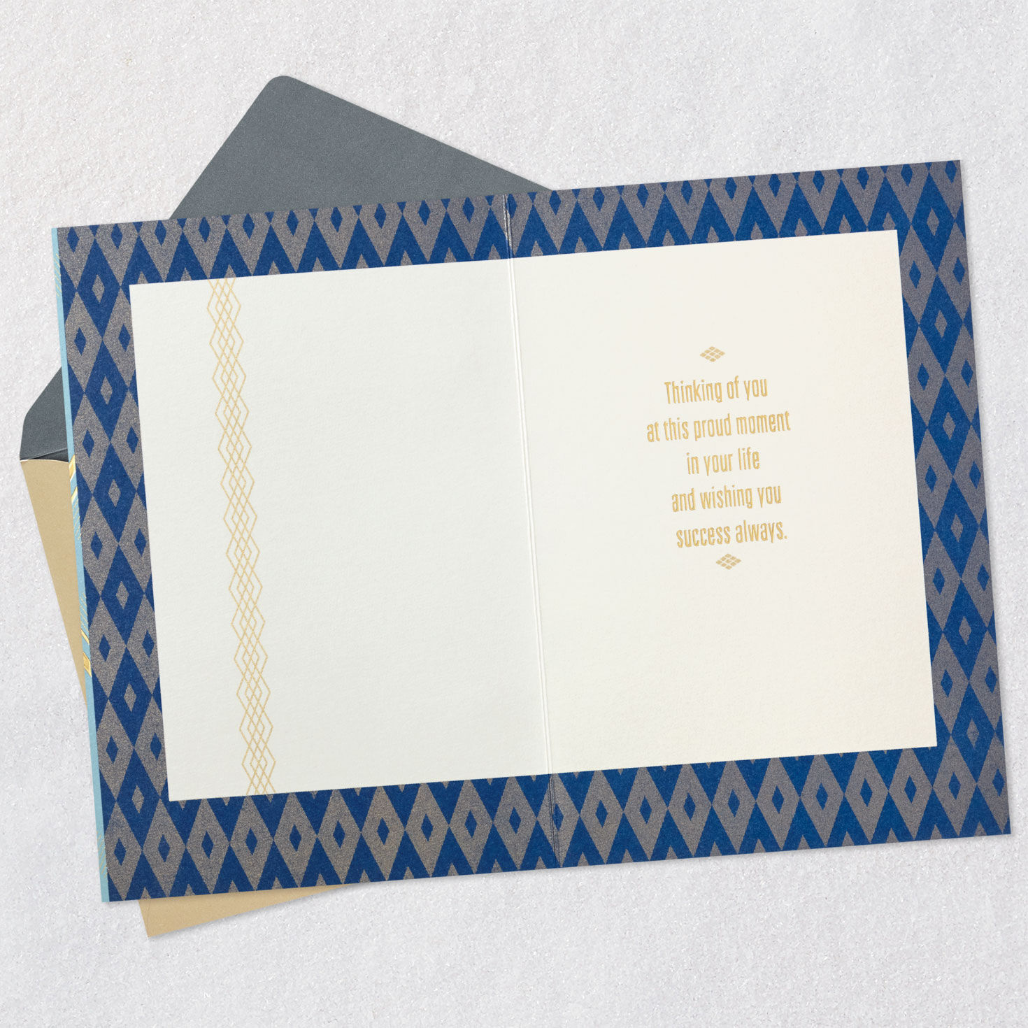 Mazel Tov Blue and Gold Congratulations Card Open card with envelope image number 3