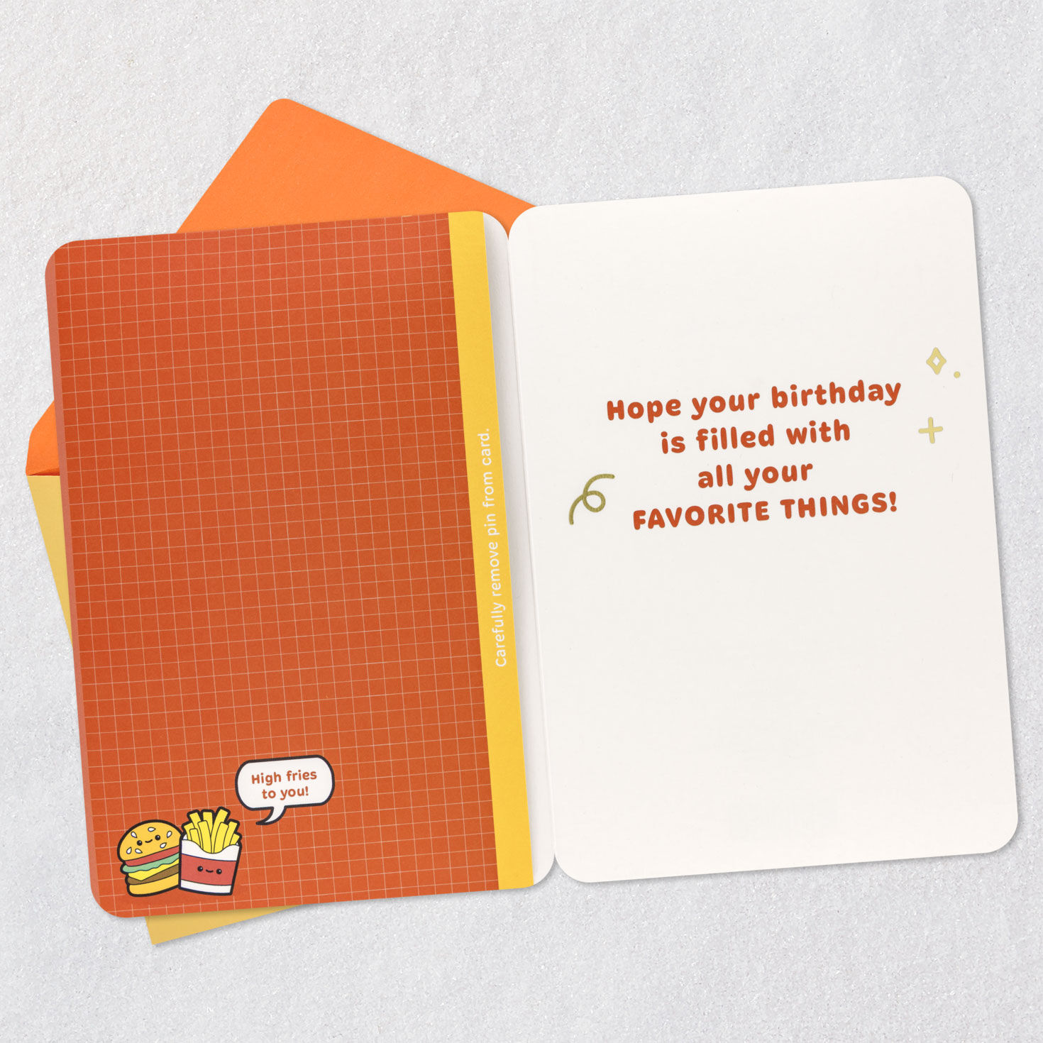 Party Your Buns Off Birthday Card With Hamburger Pin Open card with envelope image number 3