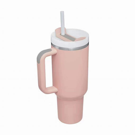 Peach Insulated Stainless Steel Travel Mug With Straw, 40 oz., , large image number 1