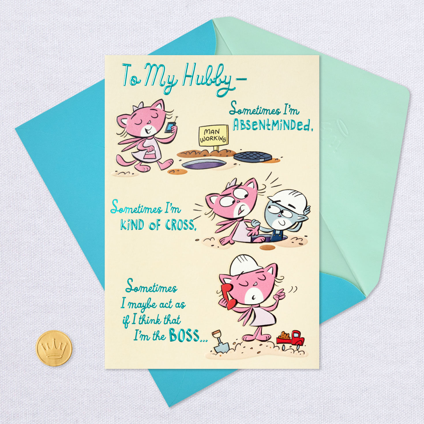 Cute Cat Couple Cartoon Birthday Card for Husband, , large image number 5