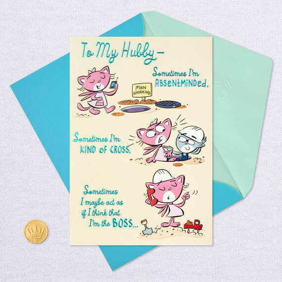 Cute Cat Couple Cartoon Birthday Card for Husband, , large image number 5