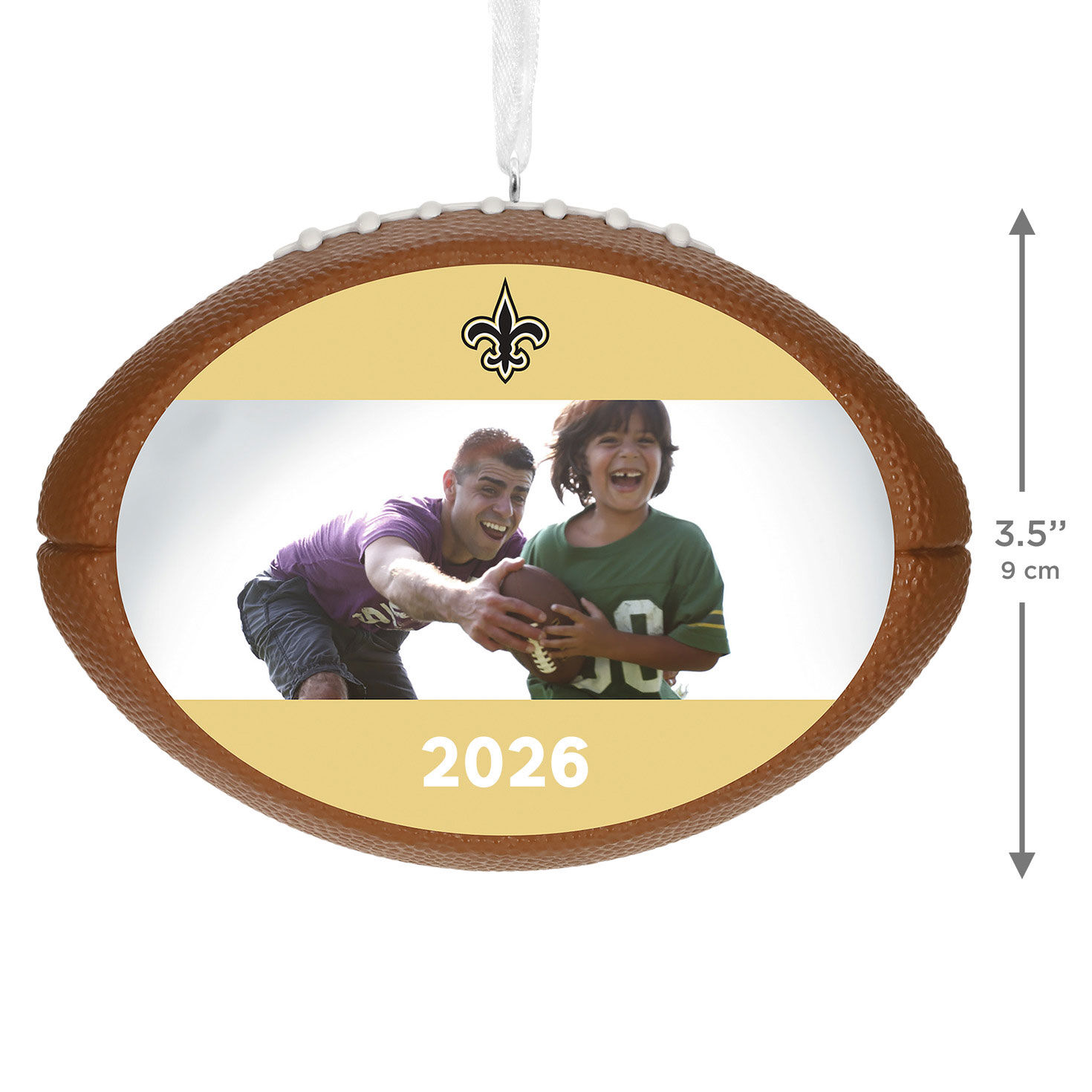 NFL Football New Orleans Saints Text and Photo Personalized Ornament measurement image number 3