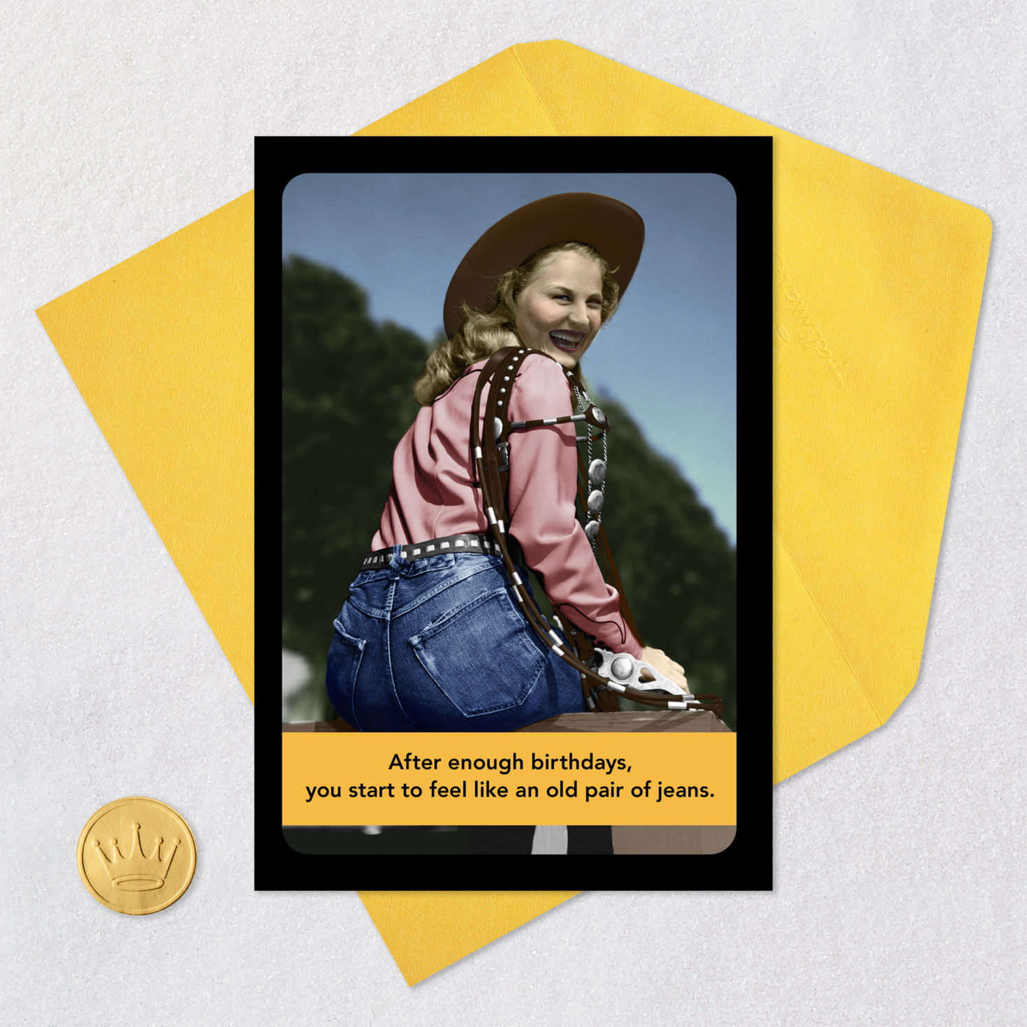 An Old Pair of Jeans Funny Birthday Card Card Front with Envelope and Gold Seal image number 5