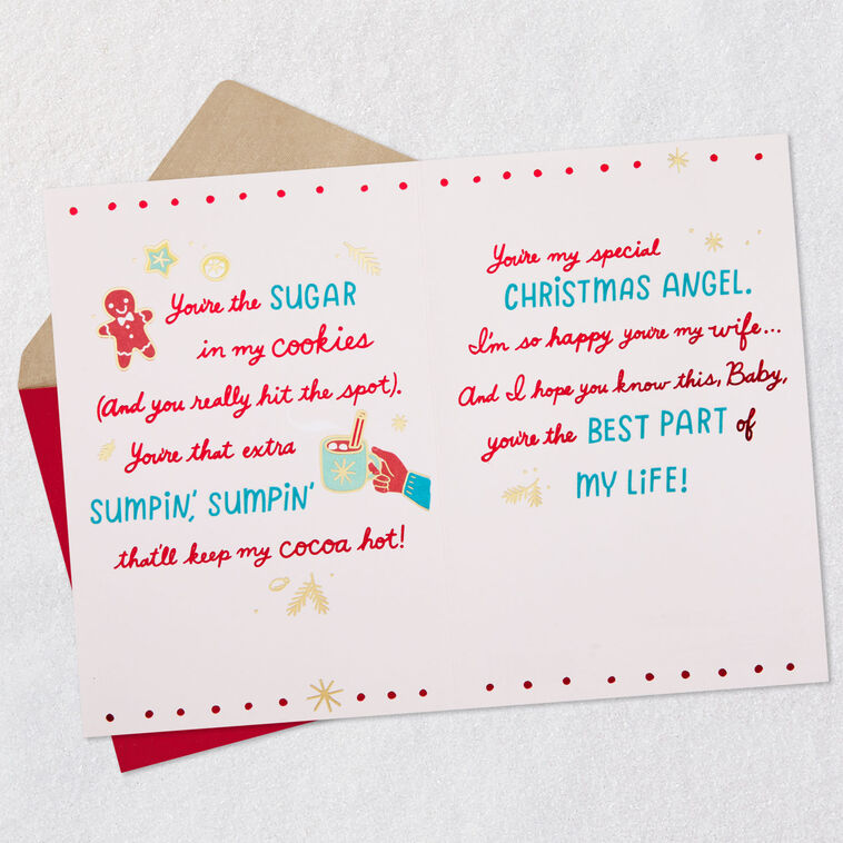 Stocking, Bells and Cookies Christmas Card for Wife Open card with envelope image number 4