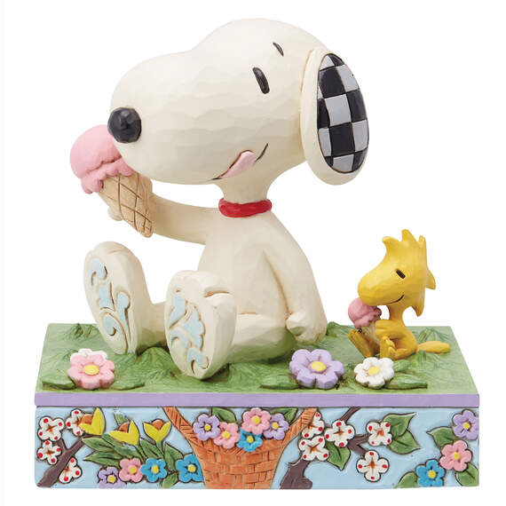 Jim Shore Peanuts Snoopy and Woodstock Eating Ice Cream Figurine, 5.12"