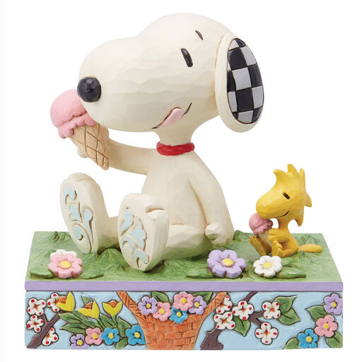 Jim Shore Peanuts Snoopy and Woodstock Eating Ice Cream Figurine, 5.12", 