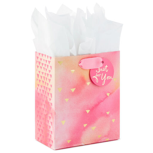 6.5" Small Pink Watercolor Gift Bag With Tissue Paper, 