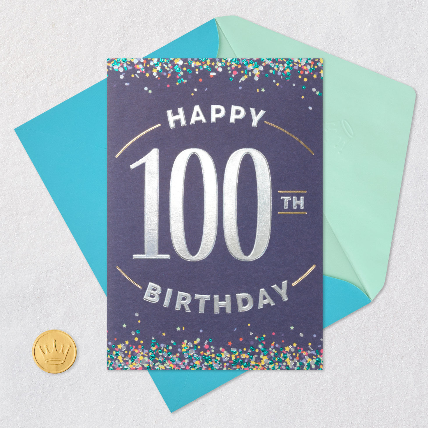 Silver Foil on Navy 100th Birthday Card Card Front with Envelope and Gold Seal image number 6