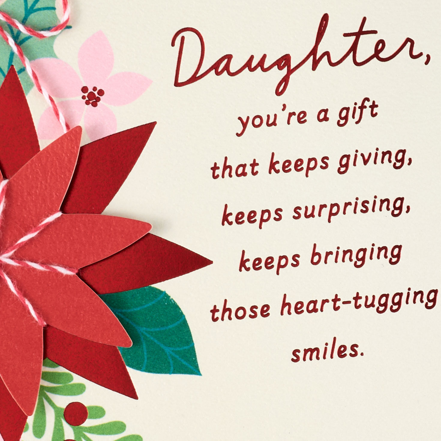 Red and Pink Poinsettias Daughter Christmas Card Card Front Detail image number 5