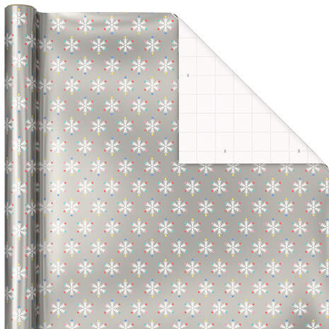 Color-Tipped Snowflakes on Silver Holiday Wrapping Paper, 25 sq. ft., , large