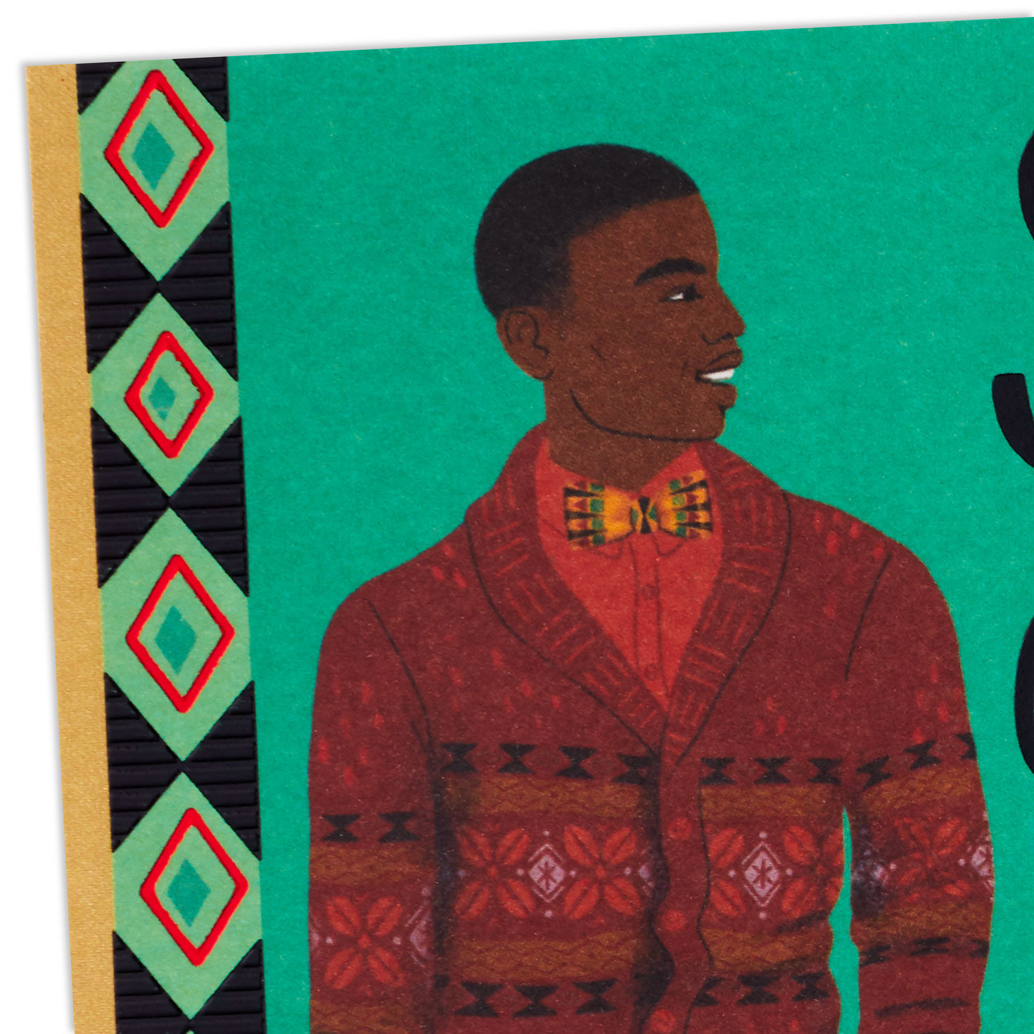Black Man in Sweater Christmas Card for Son Card Front Detail image number 4