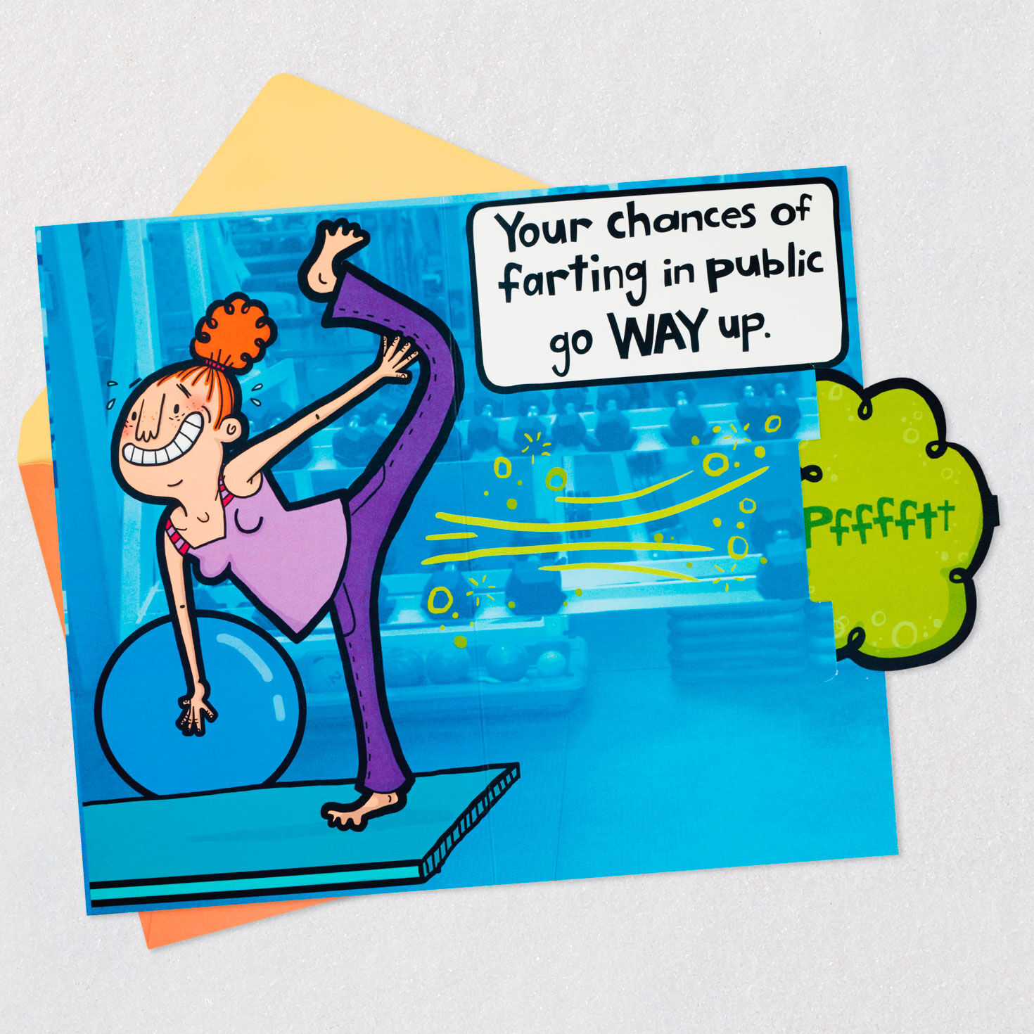 Yoga Pose Cartoon Birthday Card for Getting Older Open card with envelope image number 3