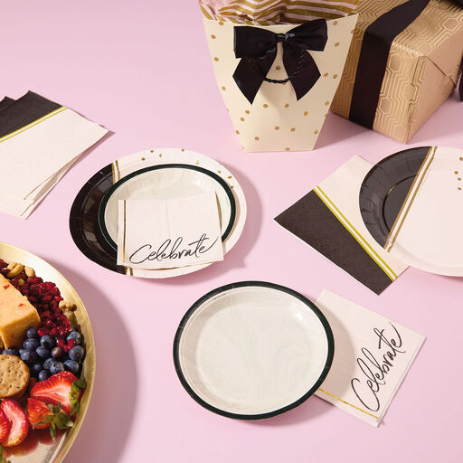 Ivory, Black and Gold Dinner Plates, Set of 8, 