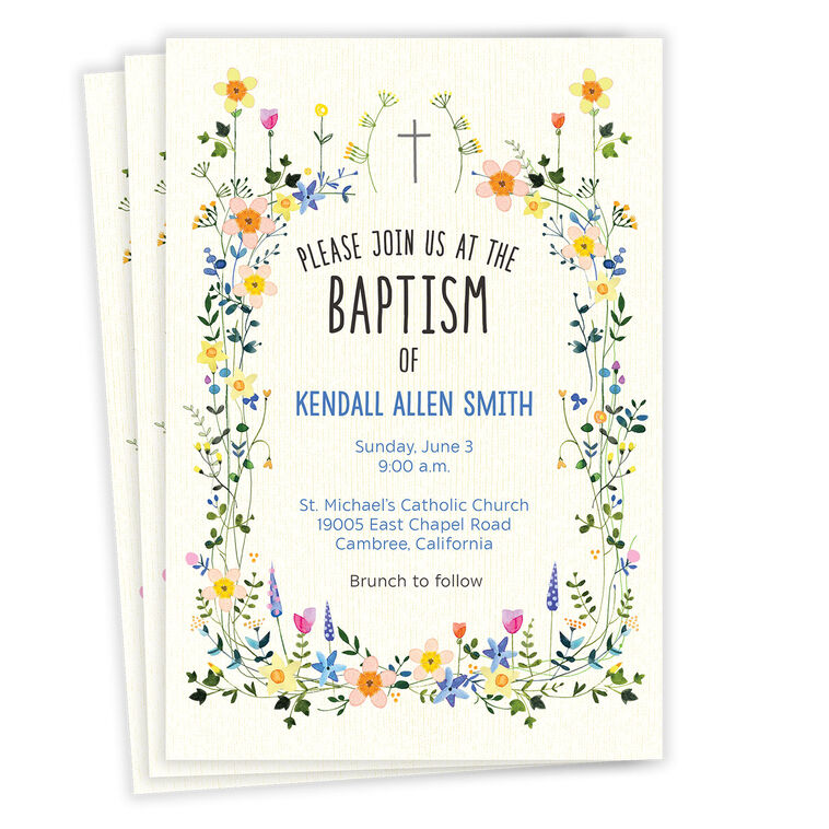 Wildflowers and Cross Flat Baptism Invitation