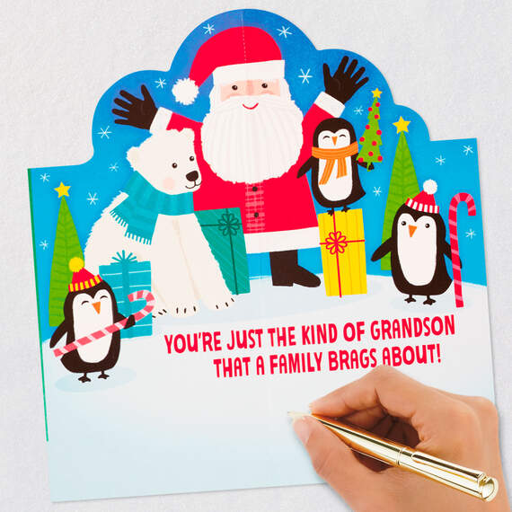 Santa and Penguin Pop-Up Christmas Card for Grandson, , large image number 6