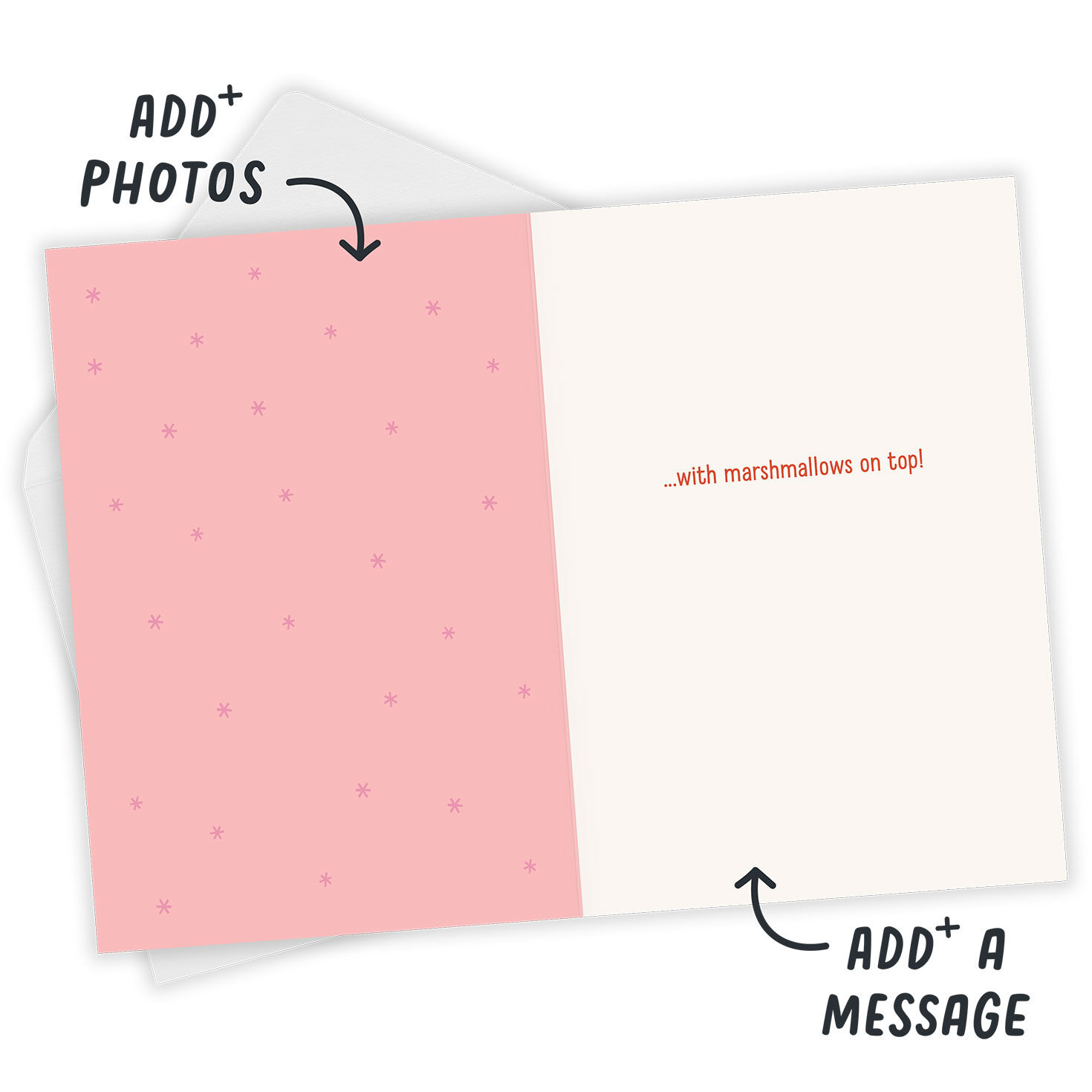 Snowman Penguin Mugs Personalized Christmas Card Open Card with Envelope indicating personalization image number 3