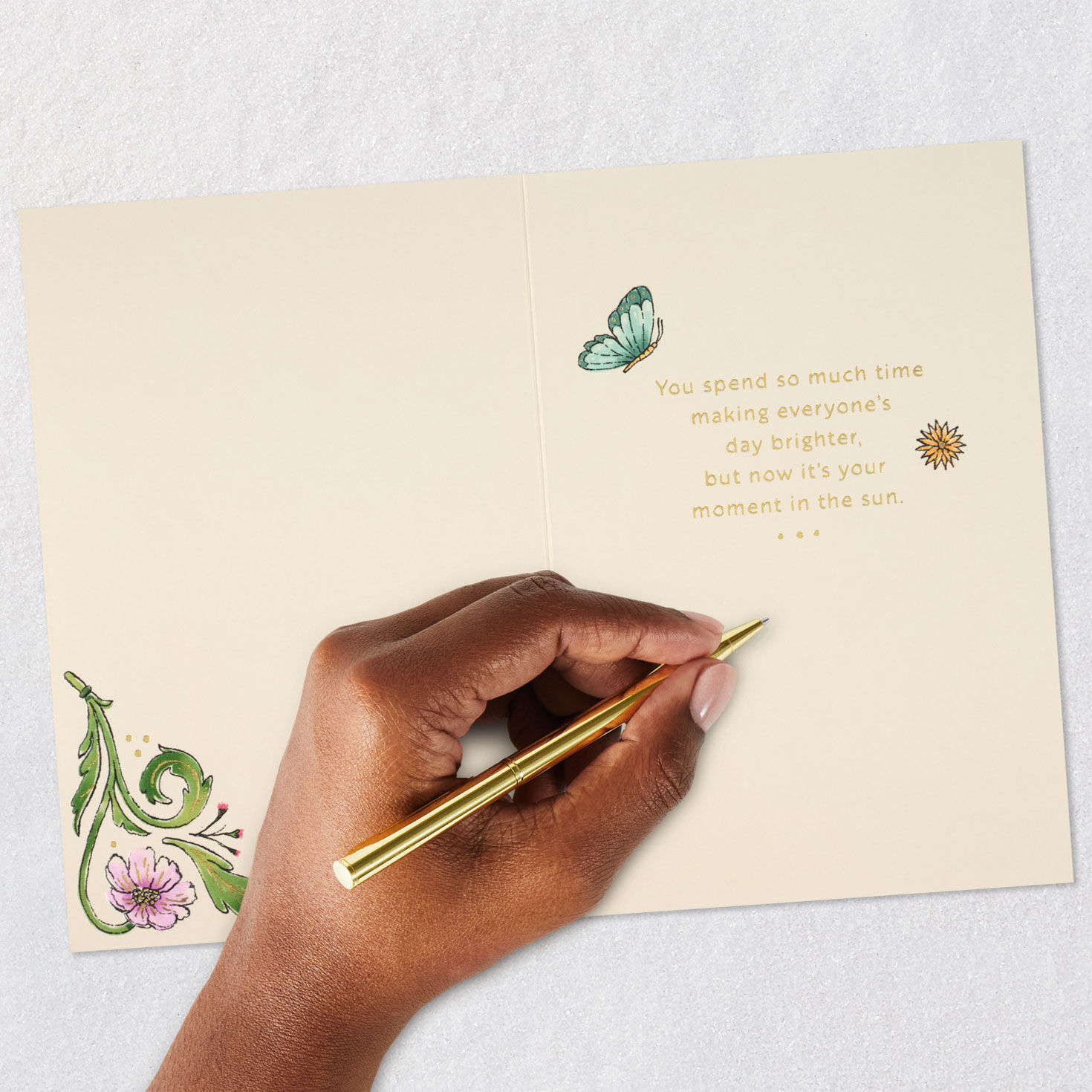 Painted Butterfly and Flowers Birthday Card Signing card image number 6