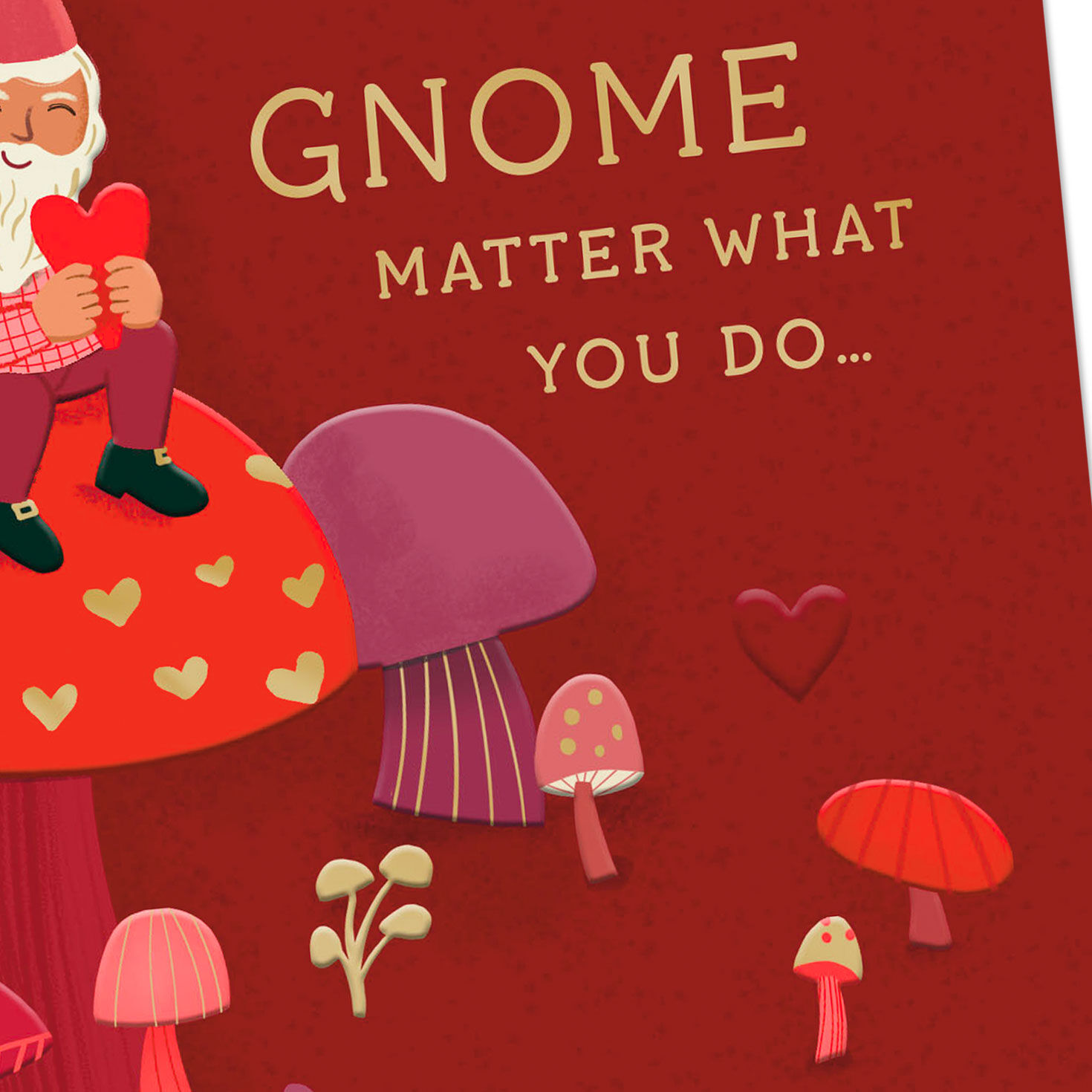Dark Red Gnome and Mushroom Valentine's Day Card Cover Detail image number 5