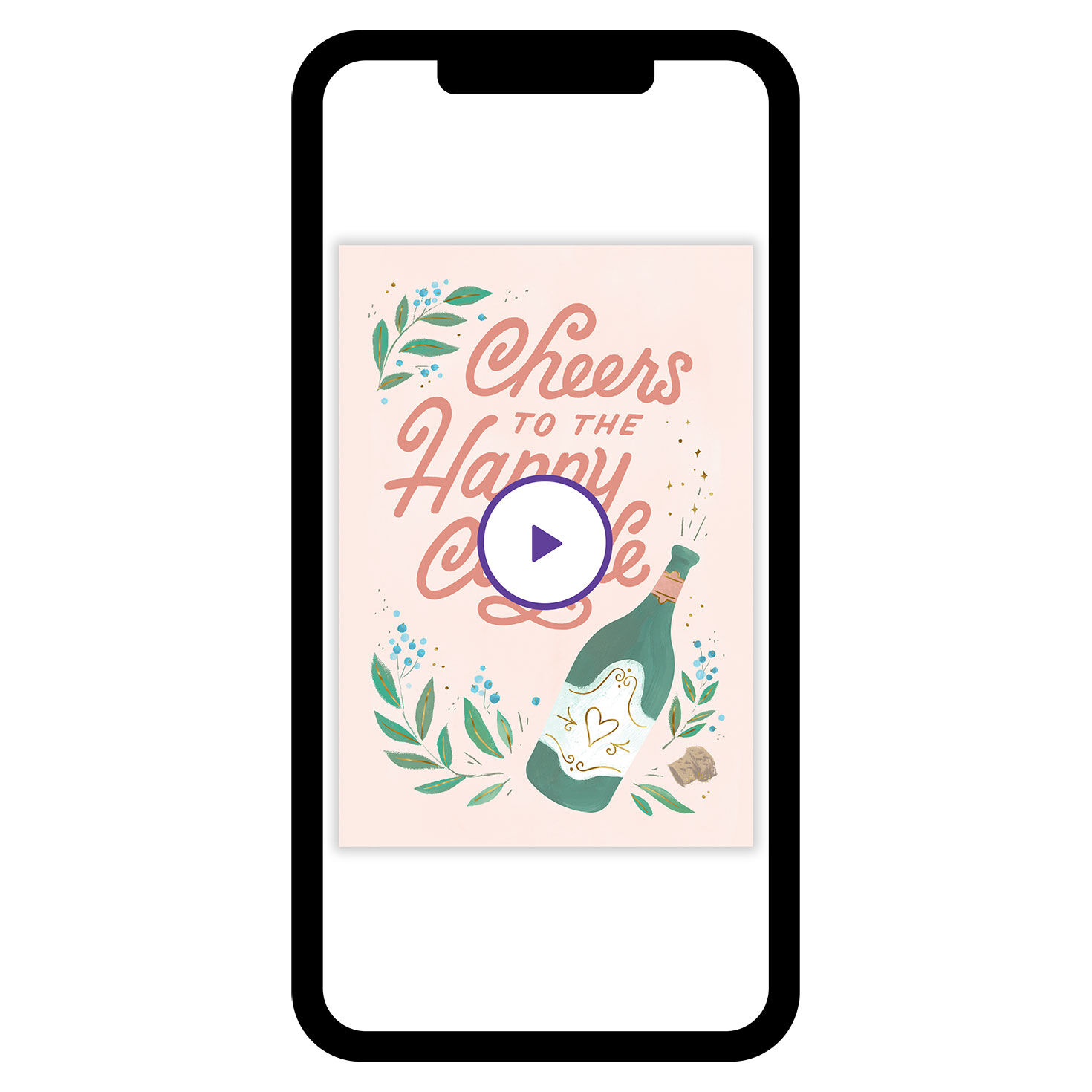 Cheers Champagne Bottle Personalized Wedding Card phone with card front image number 1
