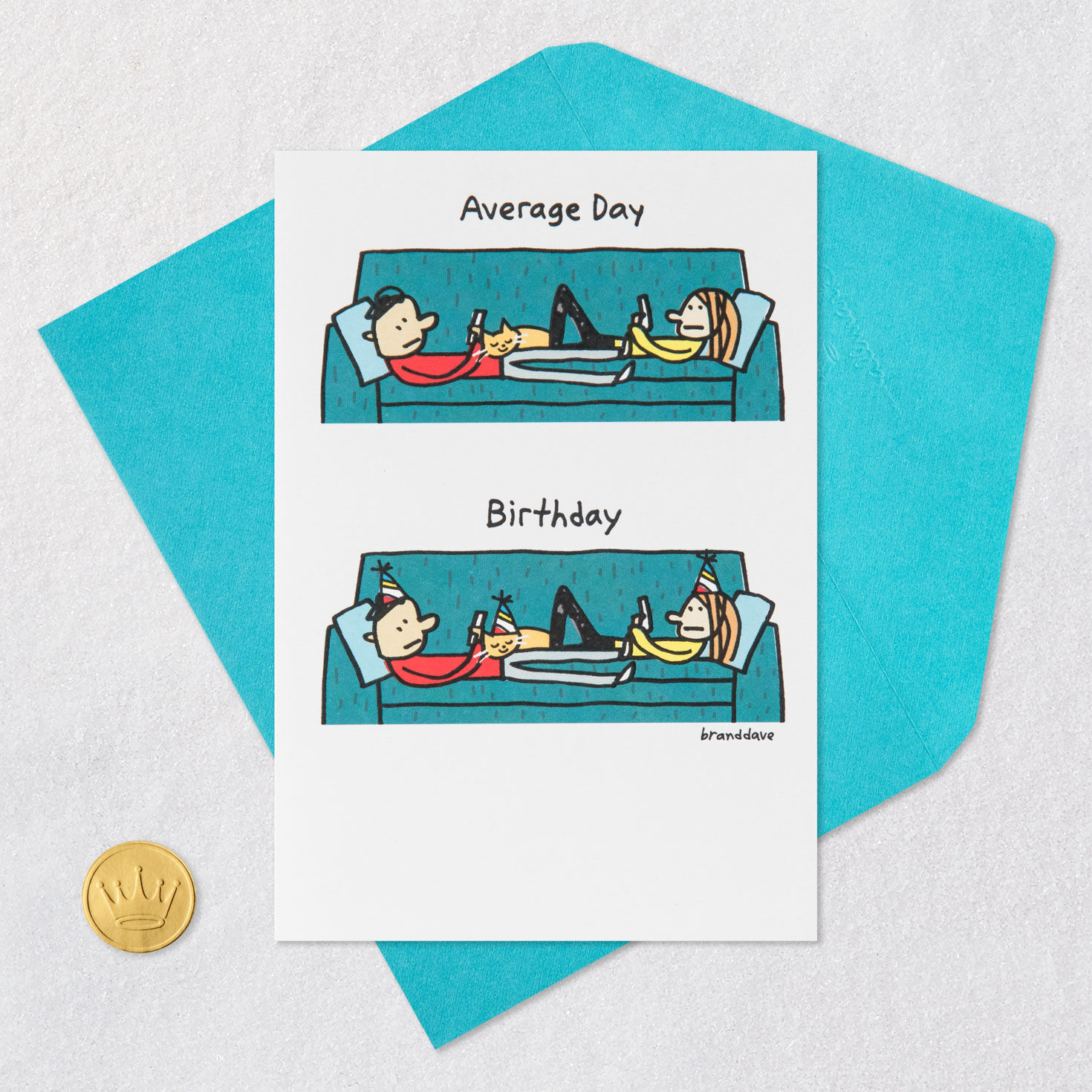 Couple Reading on Couch Funny Birthday Card Card Front with Envelope and Gold Seal image number 5