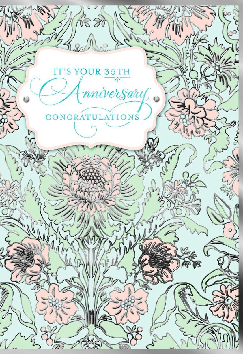 Flower Pattern 35th Anniversary Card