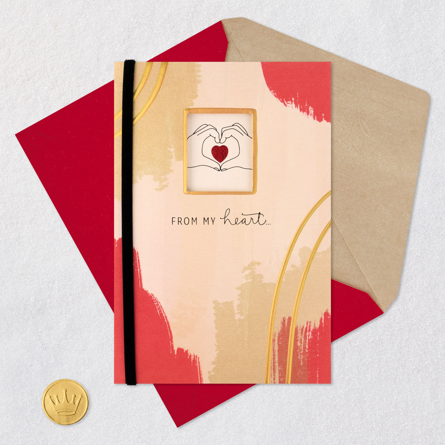 Heart Hands Romantic Valentine's Day Card Card Front with Envelope and Gold Seal image number 6