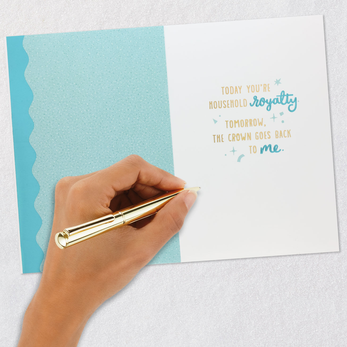 Teal and Yellow Cat Crown Birthday Card Signing card image number 6
