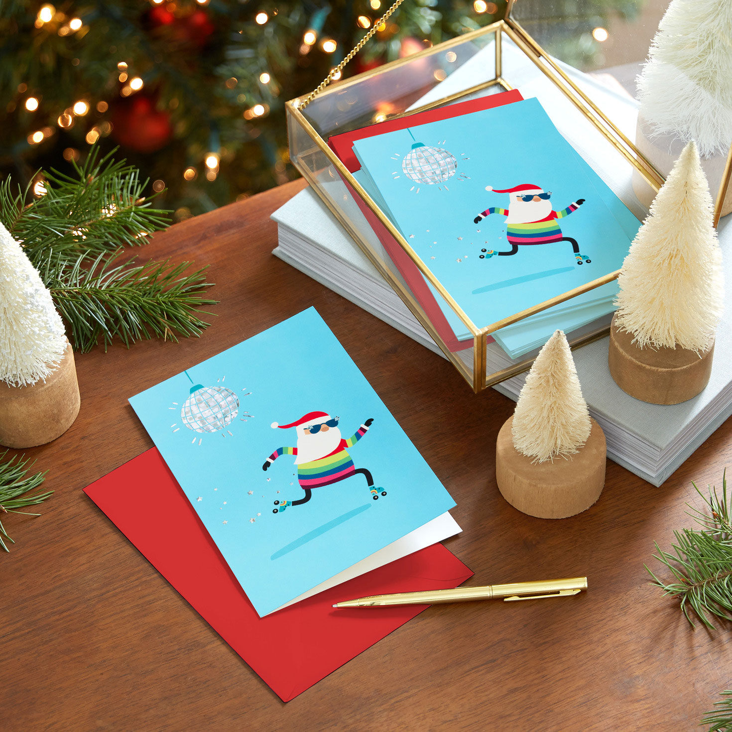 Disco Santa Claus Boxed Christmas Cards In use image number 7