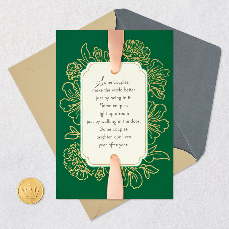 Forest Green and Gold Flowers Anniversary Card for Couple Card Front with Envelope and Gold Seal image number 7