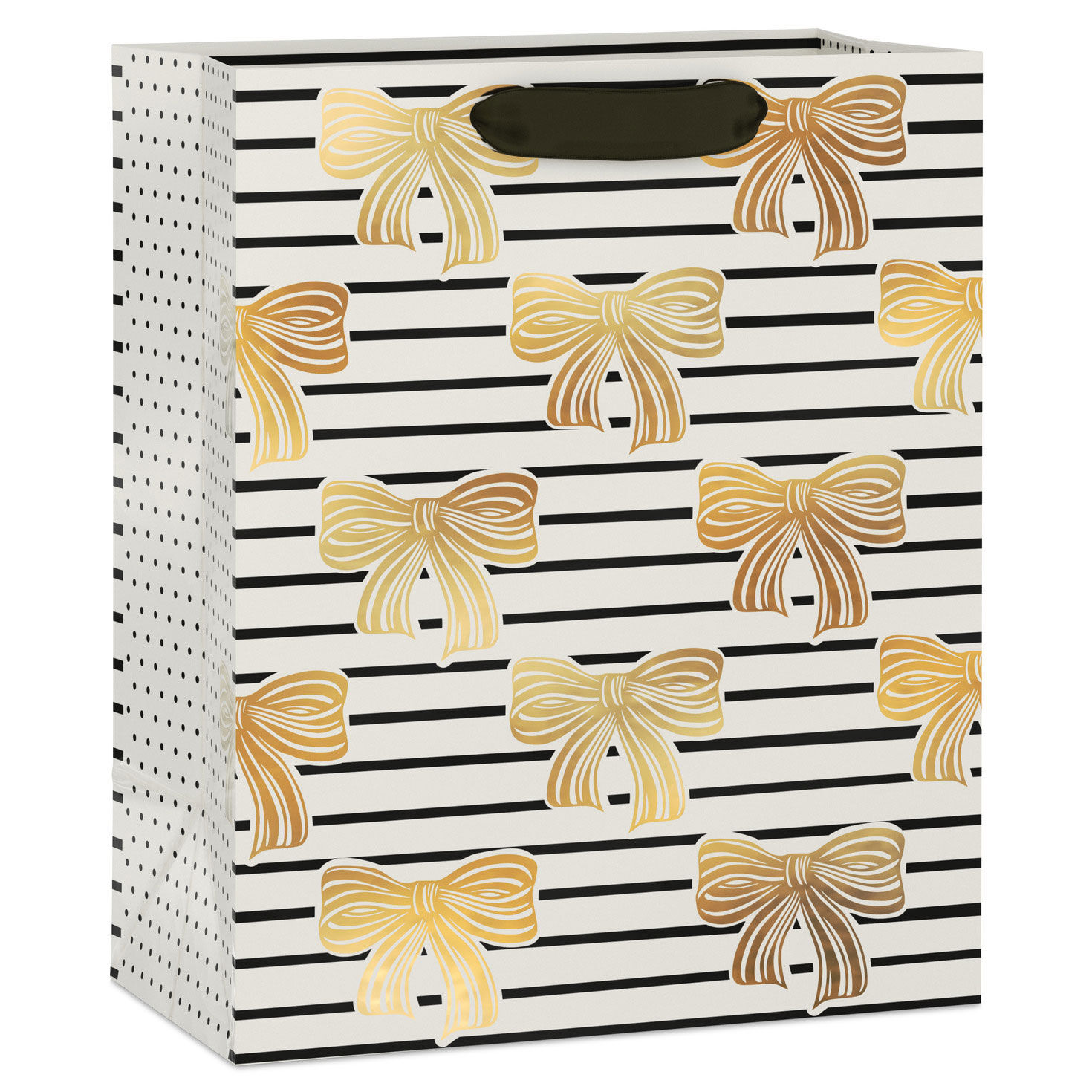 9.6" Gold Bows and Black Stripes Medium Gift Bag