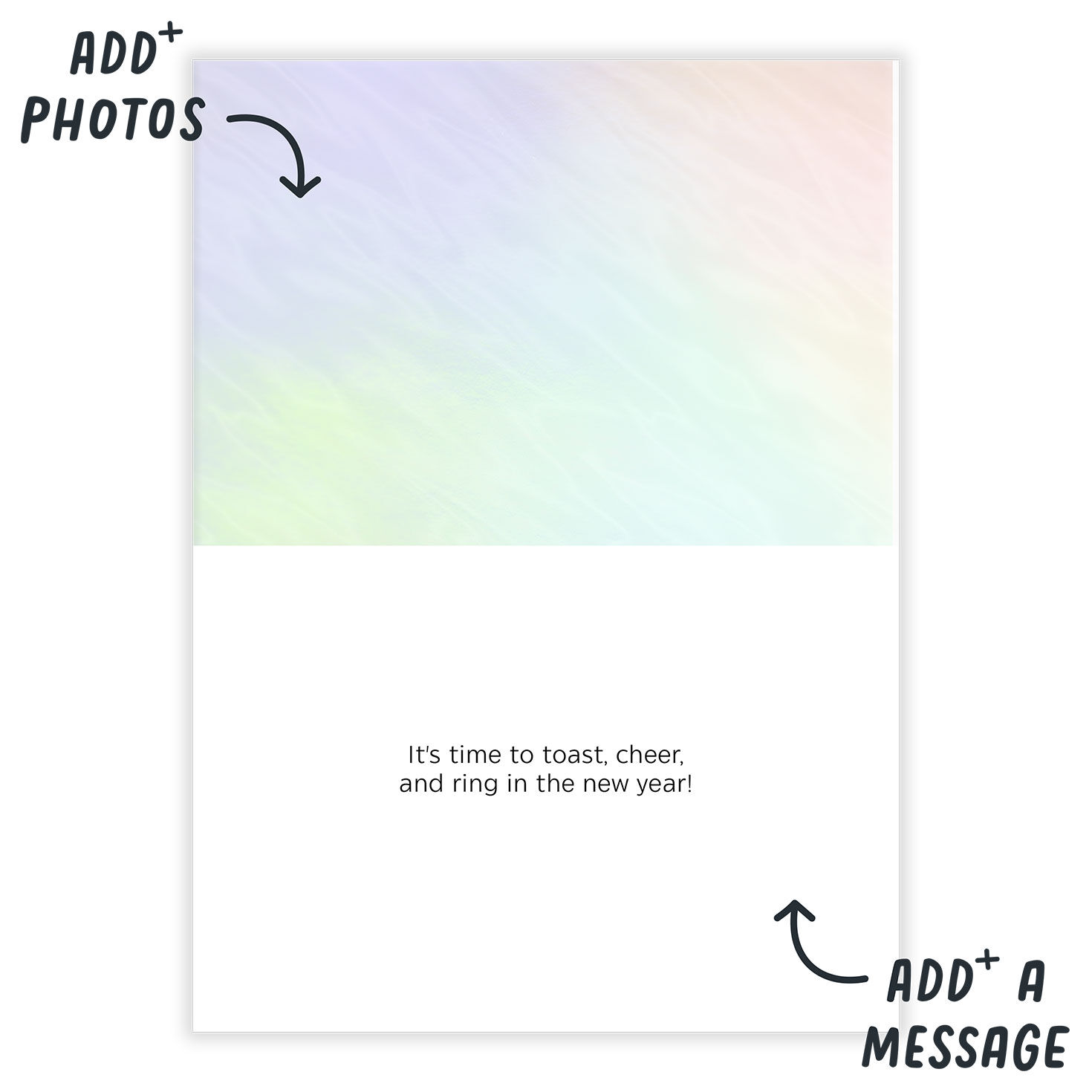 Iridescent Letters Personalized New Year Card Open Card indicating personalization image number 3