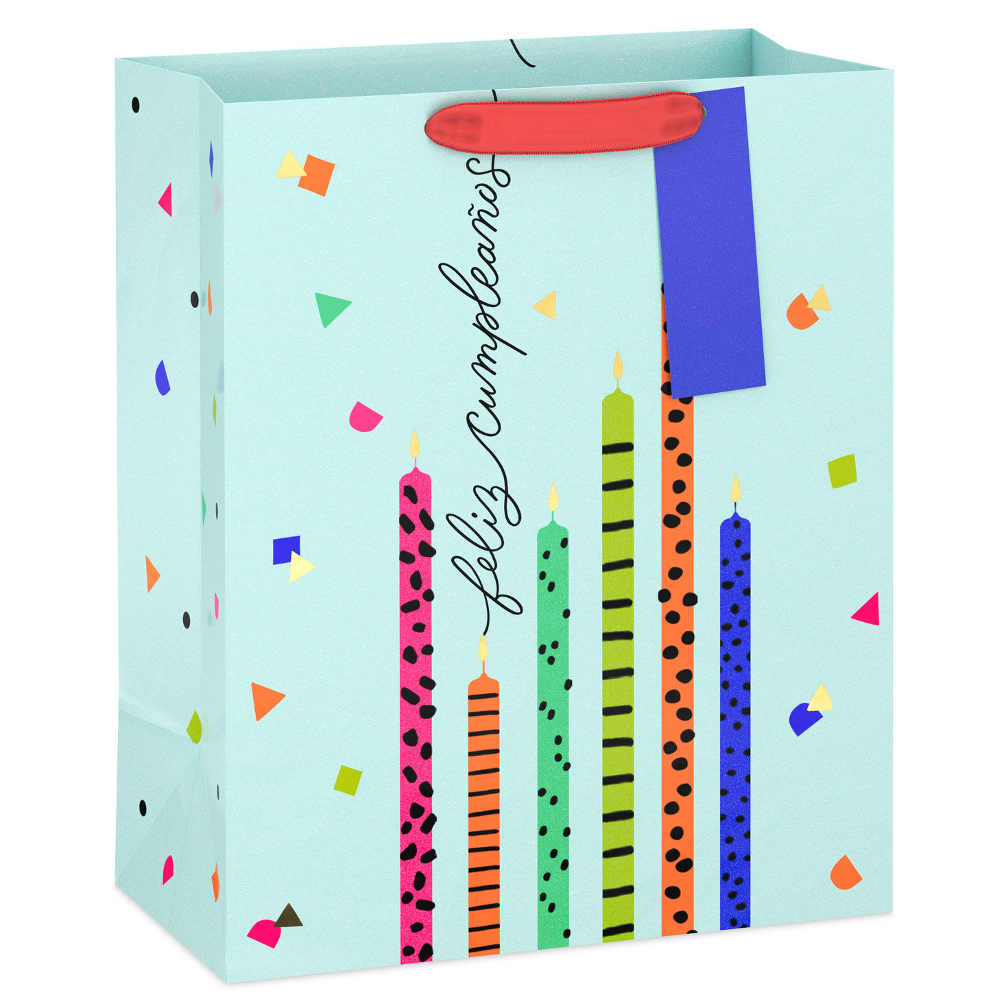 13" Feliz Cumpleanos​ Birthday Candles on Mint Large Gift Bag