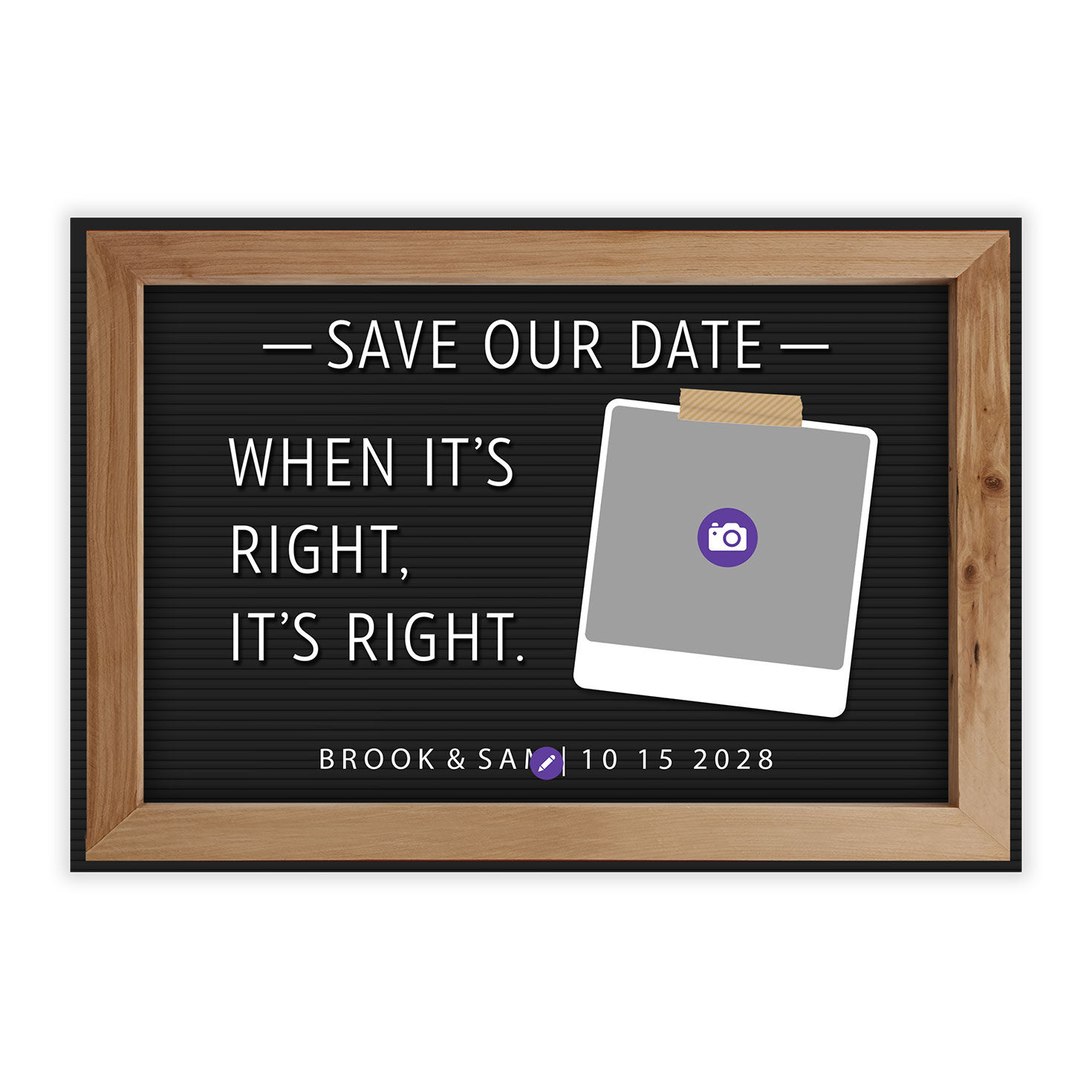 Wood Frame Letter Board Personalized Save the Date Card Card Front indicating personalization image number 5