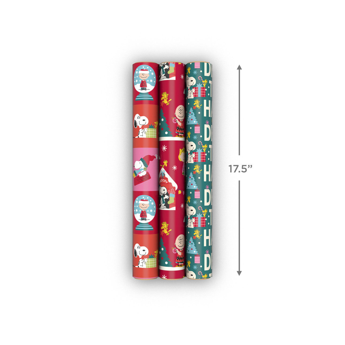 Teal and Red Snoopy 3-Pack Mini Xmas Gift Wrap Rolls Measurement image number 8