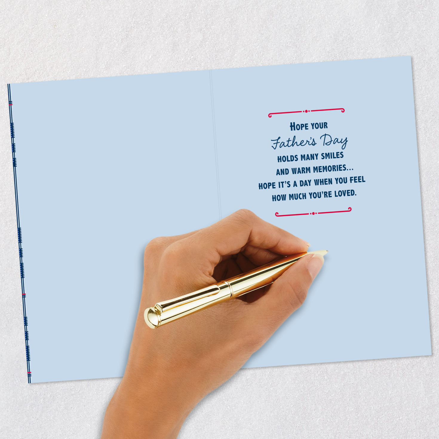 Gold Placard on Blue Plaid Happy Father's Day Card Signing card image number 6