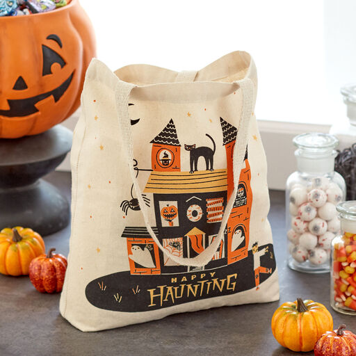 13" Happy Haunting Canvas Halloween Tote Bag, 