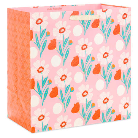 15" Pink Floral Extra-Deep Gift Bag, , large