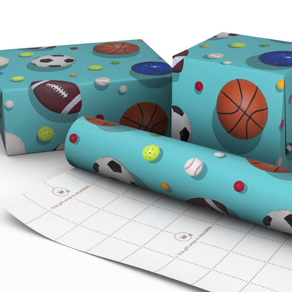 Sports Balls on Blue Wrapping Paper, 20 sq. ft., , large image number 3