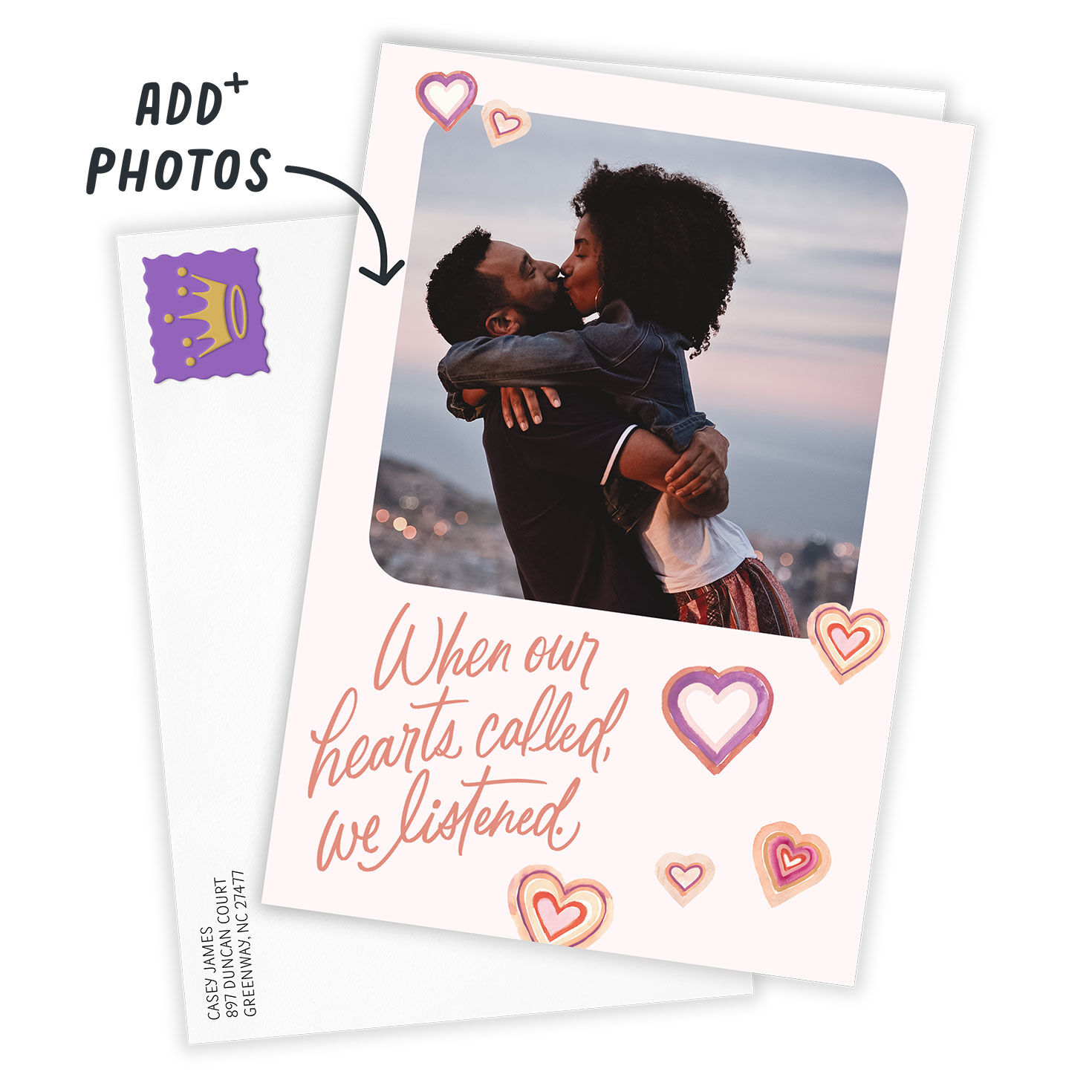 Pink Hearts Photo Personalized Love Card Card Front indicating personalization image number 2