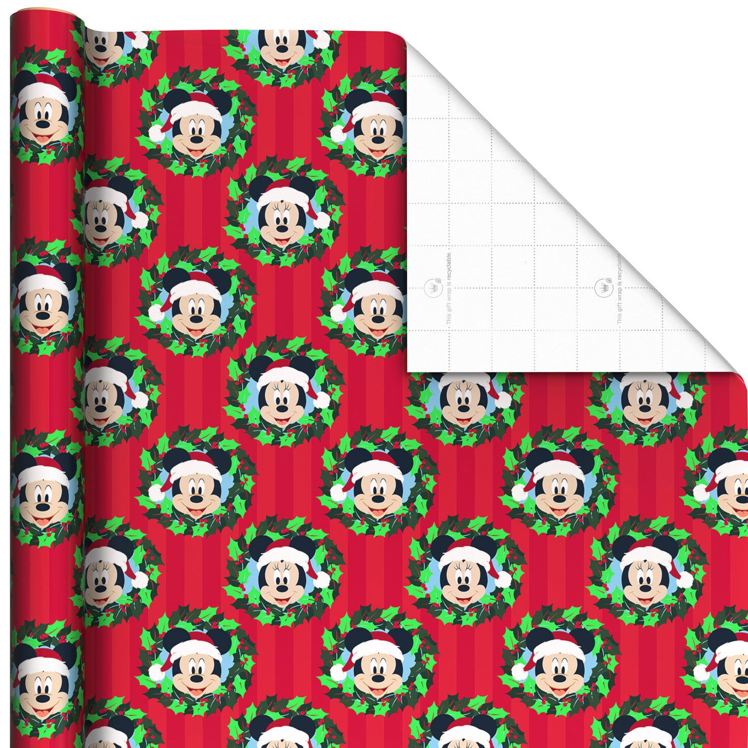 Disney Mickey Mouse in Wreath on Red Jumbo Christmas Wrapping Paper Roll, 70 sq. ft.